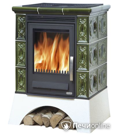 Печь-камин ABX Helvetia KPI (6,9кВт в воду), белый цоколь, зеленая в Анапе